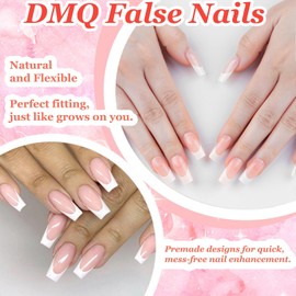 French False Nails Long- 240Pcs Square Press On Nails Kit for Women Girls - Fake Nails with White Tip, Stick on & Glue on Full Cover - French Manicure Decorations