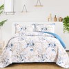 Blue Quilt Set King,3 Pieces Reversible Elegant Blue Botanical Leaves