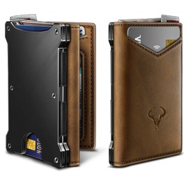 BULLIANT Men Wallet, Slim Front Pocket Leather Wallet Magnetic Closure for Gift Men,Expandable for 14Cards