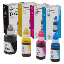 LD Compatible Ink Bottle Replacements for HP 31 & 32XL (1 High Yield Black, 1 Cyan, 1 Magenta, 1 Yellow, 4-Pack)