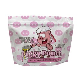 Piggy Pouch Bacon Grease Container Trapper Storage Bags Oil Keeper, Reusable, Airtight Design, Odor Free, 12 Ounce, Pack of 6