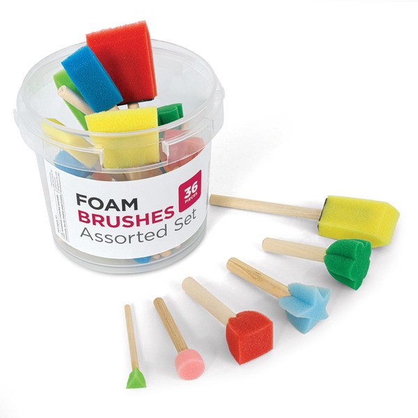Foam Brushes Assorted Set, Multiple Shapes and Sizes, Kids Crafts,