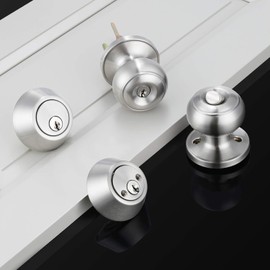 Brotima 4 Pack Keyed Alike Entry Door Knob and Deadbolt Set, Satin Nickel Double Cylinder Deadbolt Lock Set, Round Style Door Knobs Deadbolt for Exterior/Front Door