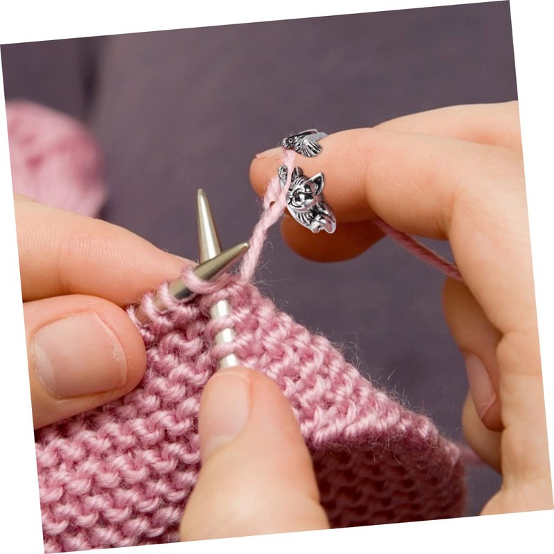 Gatuida 6Pcs Cat Shaped Knitting Loop Rings Open Finger Crochet
