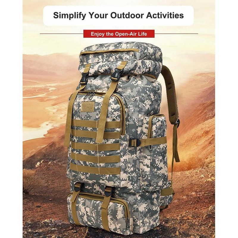 80L Waterproof Camouflage Outdoor Activity Backpacks - Bag Color: Black