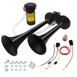 GAMPRO 150db 12V Air Horn, Chrome Zinc Dual Trumpet with Compressor for Any 12V Vehicles (Black)