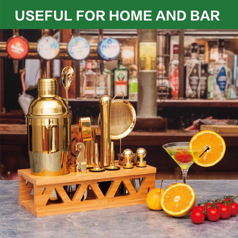 Cocktail Shaker Set Bartender Kit with Bamboo Stand,13 Piece Bar