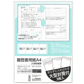 Resume A4 with Large Envelope for No-Fold Insertion, General Use JIS Standard Form with Clear File (1 piece)