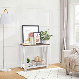 FEUFOAM Narrow End Table Rectangular Side Tables for Small Spaces Wood Framed Night Stands Sofa Bedside Table for Living Room Brown Smooth Tabletop Industrial Accent Furniture for Bathroom Bedroom