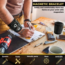 Magnetic Tool Wristband, Magnetic Wrist Strap for Holding Screws, Nails, Drill Bits. Tool Storage with Magnets for Home, DIY, Carpentry, Repair, Mechanics