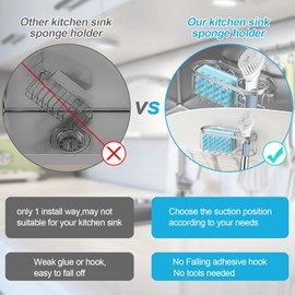 Yazoni 2-in-1 Sponge Holder for Kitchen Sink, Suction Cup Sponge Rack Kitchen Caddy, No Drill Rustproof Sink Organizer for Place Dishwashing Brush Soap (Gold)