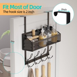 Upesitom Over The Door Hooks Organizer with 12 Hooks, Over The Door Storage Rack with Mesh Basket,Back of Door Storage Organizer Over The Door Hanger for Bedroom,Bathroom,Kitchen, Pantry, Black