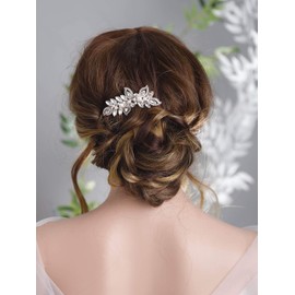 Kercisbeauty Wedding Bridal Bridesmaids Flower Girl Rhinestone Crystal Leaf Rose Gold Hair Comb Slide for Prom,Bun Hair Accessory (Rose Gold)