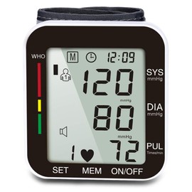 INGEQUIS Monitor de Presión Arterial de Muñeca , Baumanómetro Digital con Indicador de Voz, Pantalla LCD Grande con Función de Memoria, Pilas No Incluidas