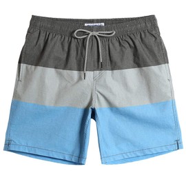 MaaMgic Mens Solid Swim Trunks Quick Dry 4 Way Stretch Mesh Lining Swimwear Bathing Suits,Blue Striped,XX-Large