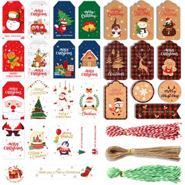 Etiquetas Papel Kraft Navideñas para Regalo, 150 Pcs Etiquetas de Navidad Colgantes con Cuerda, Etiquetas Kraft Adecuado para Decoración de Regalos de Navidad y árbol de Navidad, Vacaciones Fiestas