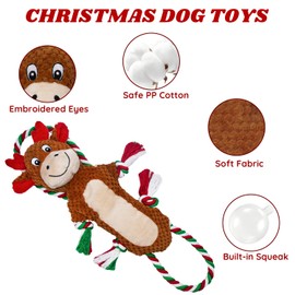 MAOOOOB Christmas Squeaky Reindeer Dog Toys-Tug of War Dog Toy for Puppy- Keep Them Busy and Entertained- Interactive Pet Toys for Small & Medium Breeds