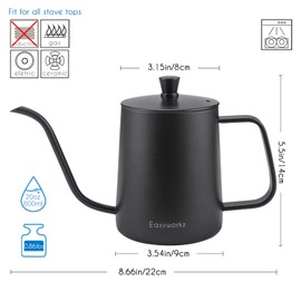 Easyworkz Gage Gooseneck Pour Over Coffee Kettle 600ml Stainless Steel 304 Coffee Pot with Long Narrow Spout Hand Drip Kettle