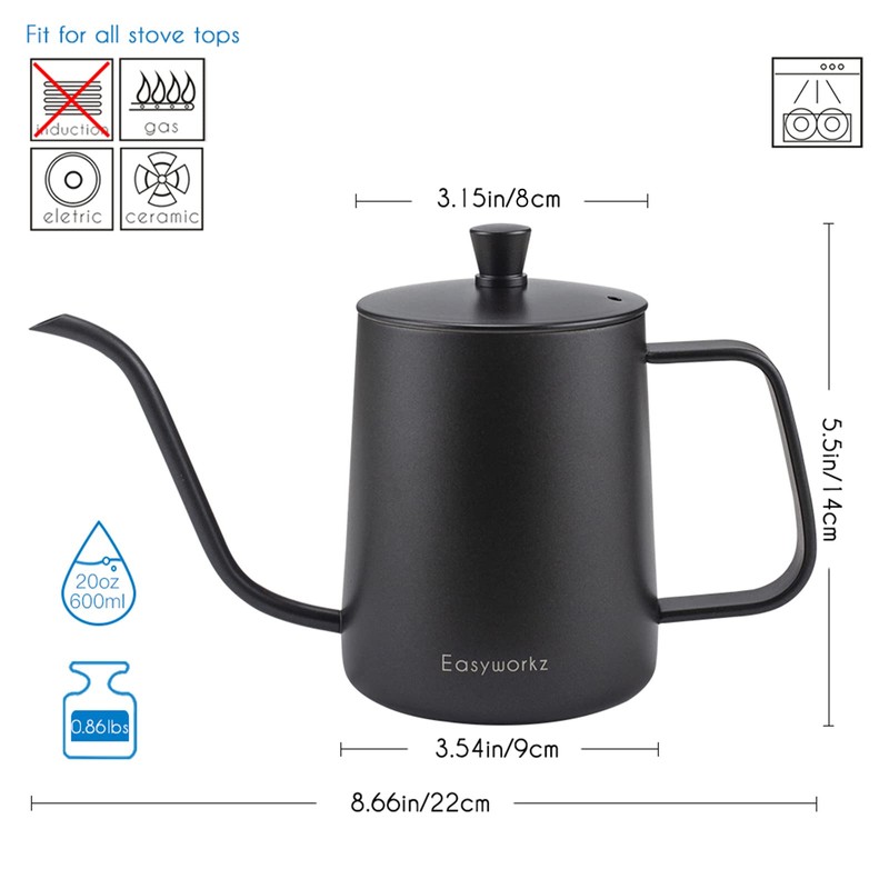 Easyworkz Gage Gooseneck Pour Over Coffee Kettle 600ml Stainless Steel