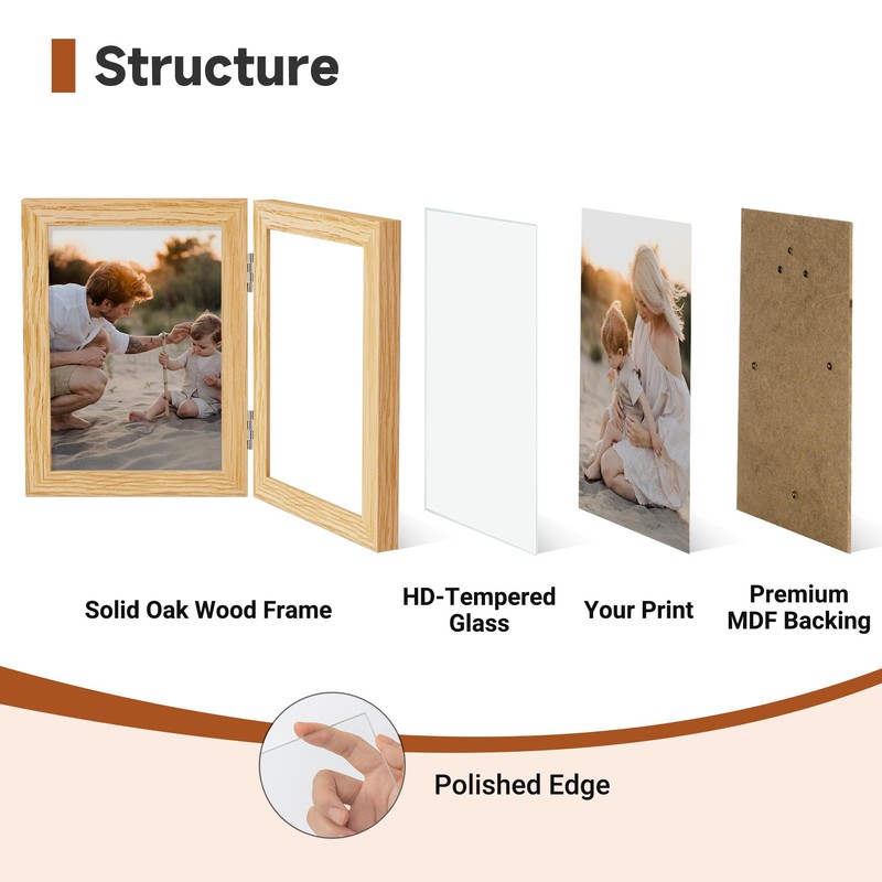 Axeman 8x10 Double Picture Frame - Solid Oak Wood Vertical
