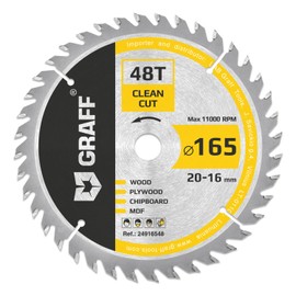 Circular Saw Blade 165 x 20 mm (16 mm Adapter) for Wood (Fine) - Saw Blade 165 x 20 for Fine Cuts of Soft and Hardwood (48 Teeth) - Compatible with Makita and Bosch Saw Blade 165 x 20