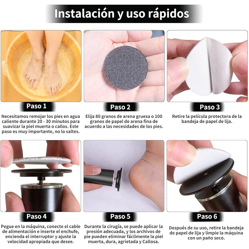 Lima para Pies,con Velocidad Regulable y 60 Discos de Papel