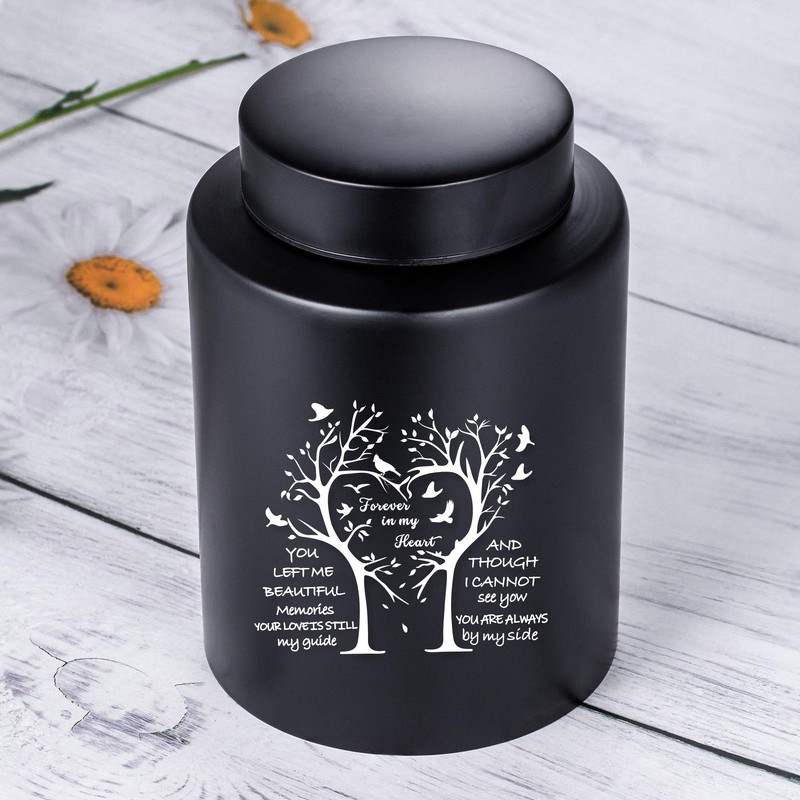 Medium Memorial Urn for Adult Ashes - Black Love Tree