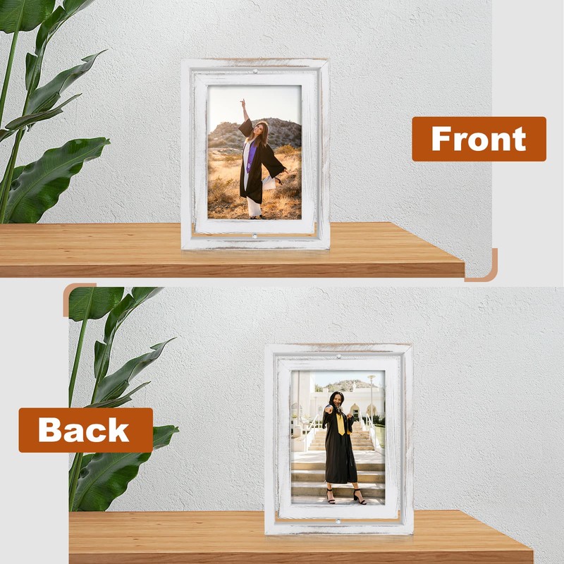 Egofine 2 Pack 5x7 Rotating Floating Picture Frames,Double-Sided Display with