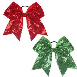 Green and Red Christmas Hair Bow Ties Bow Clip Hair Bows Ties Large Glitter Cheer Bows with Sequins Ponytail Holders Cheerleading Bows for Jumbo Cheerleading Teen Softball Hair Access 2PCS