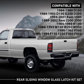LQI Rear Sliding Window Glass Latch Kit Set Fit Dodge D100 W100 D150 D250 W150 W250 1984-1993, Fit Dodge Ram 1500 2500 3500 1994-2002, Fit Ford F100 F150 F250 F350 Ranger 1980-1994 Black