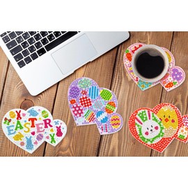 8PCS Easter Crafts Diamond Art Printing Kits Coasters - Heart Gifts for Kids Her Him Party Decorations Decor
