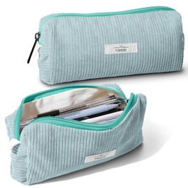 Purbert Pencil Bag Pen Case, Soft Corduroy Small Pencil Pouch Organizer with Zipper, Cute Pencil Case Pouch Stationery for Girls and Boys – Light Blue