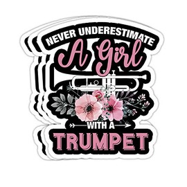 goldbabytee Trumpet Girl Funny Trumpet Player Marching Band Gift- 4x3 Vinyl Stickers, Laptop Decal, Water Bottle Sticker (Set of 3)