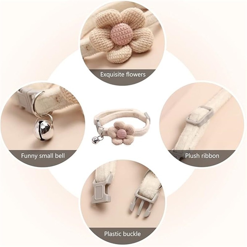 Small Cat Collar with Bell,(2 Pack Pink+Beige) Small Dog Collar