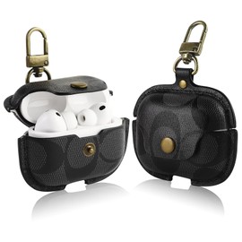 Leather Case for AirPods Pro 3, Shockproof Cover with Keychain, Black