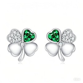 CRMAD S925 Sterling Silver Lucky Four Leaf Clover Stud Earrings for Women, Hypoallergenic Minimalist Earrings, Gift for Her