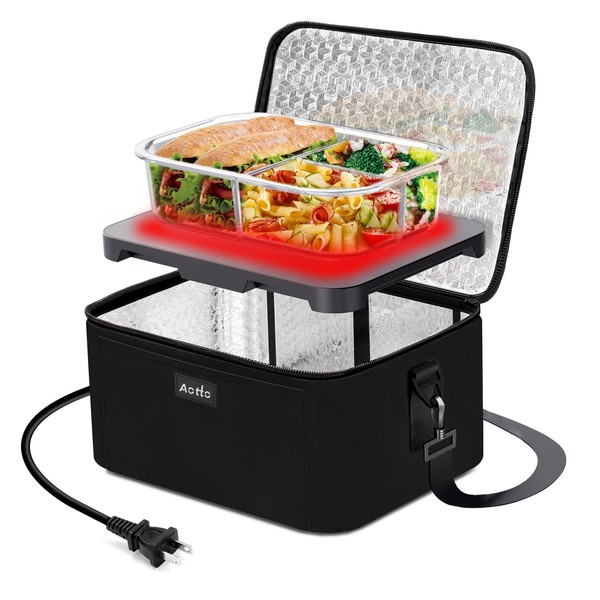Aotto Portable Oven Personal Food Warmer - 110V Portable Mini Microwave Electric Heated Lunch Box for Work, Cooking and Reheating Meals in Office, Potlucks, Travel Hotel, Home Kitchen (Black)