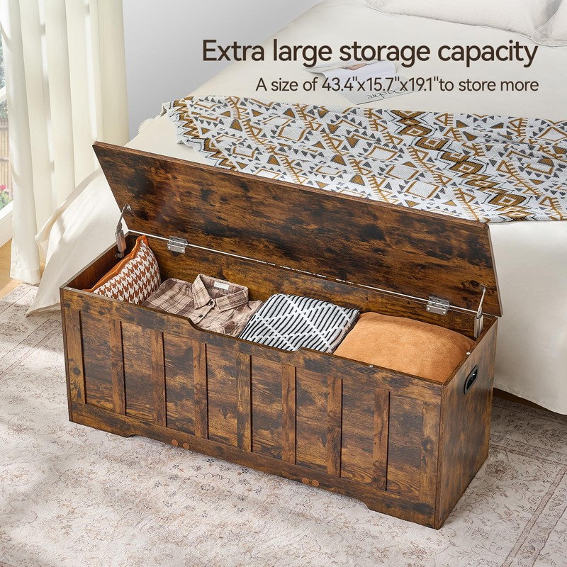 VANKILEY 47.2"Storage chest extra large,storage trunk with 2 safety Hinges,Wooden