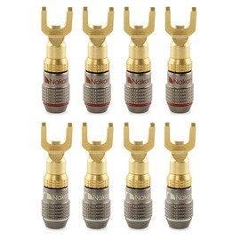 Nakamichi FanLock Excel Series 24k Gold Plated Spade Connector Banana Plug 10 AWG - 18 AWG Gauge Size 4mm for Speakers Amplifier Hi-Fi Home Theatre Wire Cable Quick Connector, 8 Pcs (4-Pairs)