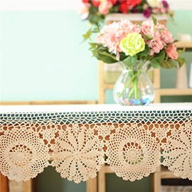 USTIDE White Floral Lace Crochet Tablecloths Cotton Rectangle Kitchen Tablecloth Party Wedding Table Covers 59x78inches