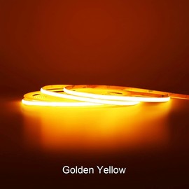 COB LED Strip Light, 16.4FT 12V Golden Yellow Narrow Width 5mm Super Bright CRI 90+ Dotless LED Tape Light, 400LEDs/M Cuttable Flexible Dimmable Light Strip for Indoor Home Decor (No Power Supply)