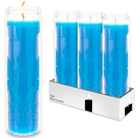 8 Inch Novena Blue Prayer Glass Candles - Bundle with 3 Novena Blue Prayer Candles | Candle for Vigils, Prayers, Blessing Ceremonies, and More