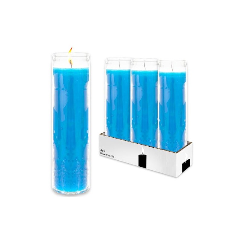 8 Inch Novena Blue Prayer Glass Candles - Bundle with