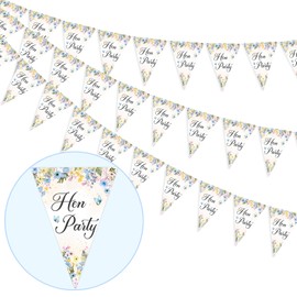 kreat4joy 3 Pack Wildflower Hen Party Bunting Banner, Wildflower Hen Party Decorations Hen Do Triangle Banner Pink Blue Floral Paper Garland for Bridal Shower Engagement Bachelorette Party Supplies