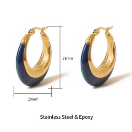TaYolnFaSo Black Enamel Hoop Earrings for Women Chunky Gold Enamel Earrings Black Hoop Earrings Jewelry Gift for Sisters, Stainless Steel, No Gemstone