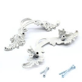 Cionyce 6 Pcs Vintage Cabinet Handles - Shabby Chic Furniture Drawer Pulls, European Style Antique Dresser Handles White & Silver Edge