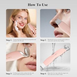 Raspador de puntos negros y rodillo de hielo 2 en 1, herramienta de espátula facial para eliminar puntos negros y limpieza de poros, rodillo de enfriamiento para hombres y mujeres (rosa