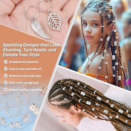 323 Pcs Silver Hair Jewelry for Braids, Dreadlocks, Twists and Locs, Adjustable Cuffs Rings and Charms Beads Accessories for Women Men, Perfect for Pa