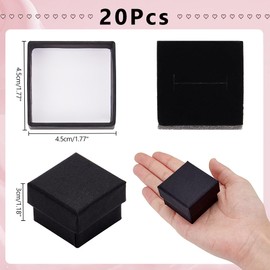 nbeads Pack of 20 Black Cardboard Jewellery Ring Boxes, Square Paper Retail Gift Box for Anniversaries, Weddings, Birthdays, Gifts, Jewellery Display, 4.5 x 4.5 x 3 cm
