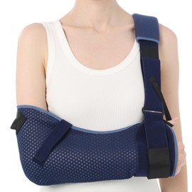 Velpeau Arm Sling Shoulder Immobilizer with Waist Strap, Ventilated & Breathable Design, Arm Support Brace for Shoulder, Rotator Cuff, Elbow, Hand injury (Mesh Version, Blue, Right, L: Bust 40-51″)